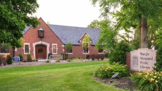 Wright Library's historic front exterior