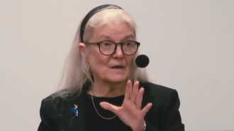 An author presents at Wright Library.